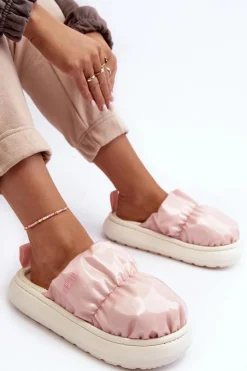 Big Star Shoes Kapcie Klasyczne*Połyskujące Kapcie Damskie Różowe Big Star MM274129 Różowy