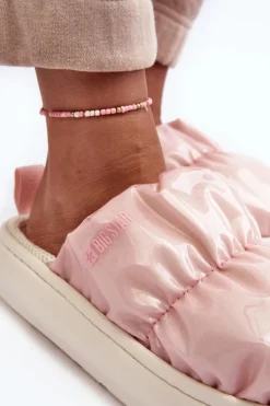 Big Star Shoes Kapcie Klasyczne*Połyskujące Kapcie Damskie Różowe Big Star MM274129 Różowy