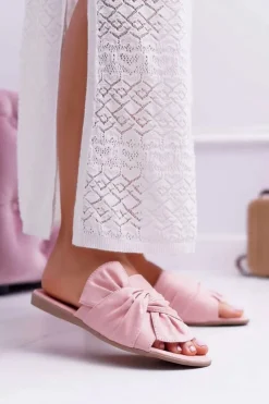 Evento Klapki Damskie Klasyczne*Połyskujące Klapki Z Wiązaniem Różowe Emilia