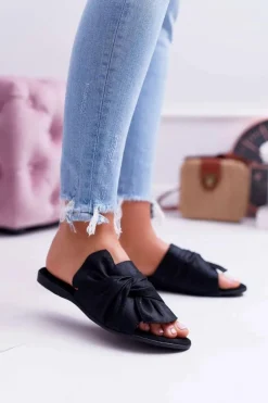 Damskie Evento Połyskujące Klapki Z Wiązaniem Czarne Emilia