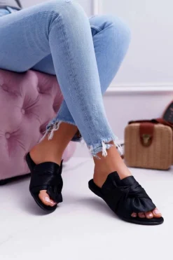 Damskie Evento Połyskujące Klapki Z Wiązaniem Czarne Emilia