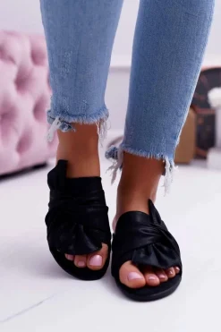 Damskie Evento Połyskujące Klapki Z Wiązaniem Czarne Emilia