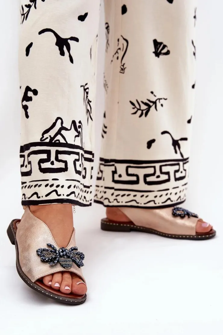 Damskie Boto Połyskujące Sandały Damskie Z Ozdobą Płaskie Różowe Złoto Russona