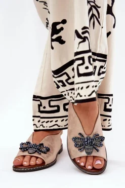 Damskie Boto Połyskujące Sandały Damskie Z Ozdobą Płaskie Różowe Złoto Russona