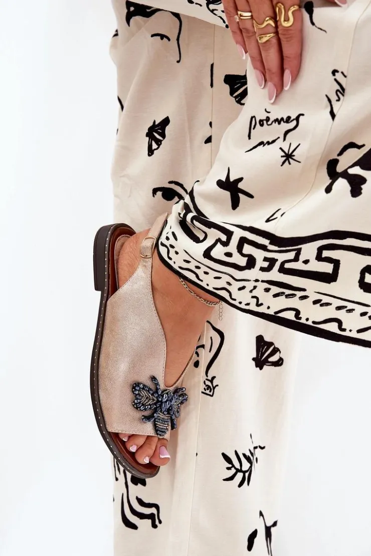 Damskie Boto Połyskujące Sandały Damskie Z Ozdobą Płaskie Różowe Złoto Russona