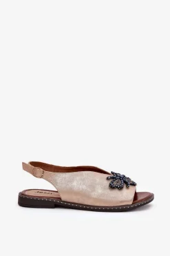 Damskie Boto Połyskujące Sandały Damskie Z Ozdobą Płaskie Różowe Złoto Russona