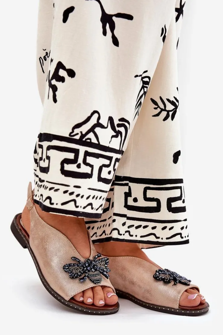 Damskie Boto Połyskujące Sandały Damskie Z Ozdobą Płaskie Różowe Złoto Russona