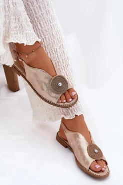 Damskie Damskie buty S.Barski Połyskujące Sandały Damskie Ozdobnym Detalem S.Barski KV51-012 Różowe Złoto