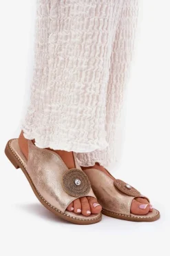 Damskie Damskie buty S.Barski Połyskujące Sandały Damskie Ozdobnym Detalem S.Barski KV51-012 Różowe Złoto