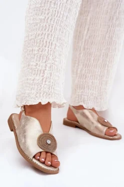 Hot Damskie buty S.Barski Połyskujące Sandały Damskie Ozdobnym Detalem S.Barski KV51-012 Złote Złoty
