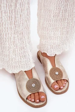 Hot Damskie buty S.Barski Połyskujące Sandały Damskie Ozdobnym Detalem S.Barski KV51-012 Złote Złoty