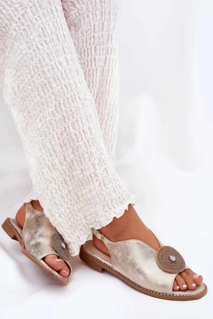Hot Damskie buty S.Barski Połyskujące Sandały Damskie Ozdobnym Detalem S.Barski KV51-012 Złote Złoty