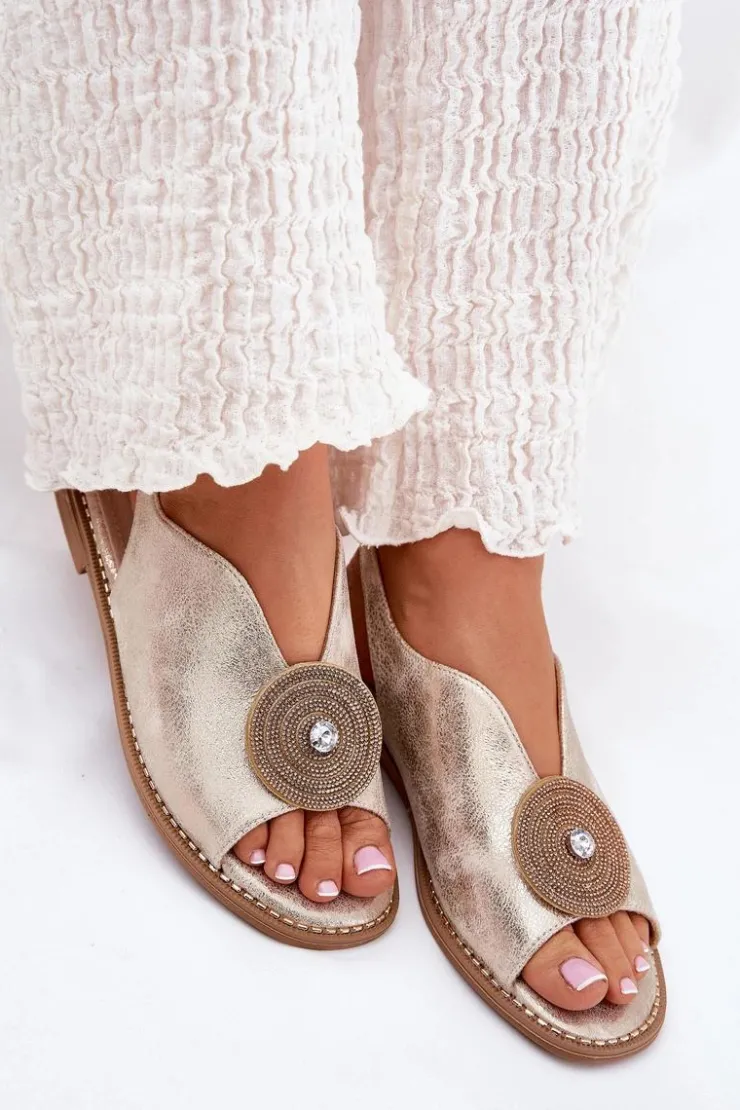 Hot Damskie buty S.Barski Połyskujące Sandały Damskie Ozdobnym Detalem S.Barski KV51-012 Złote Złoty