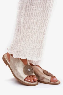 Hot Damskie buty S.Barski Połyskujące Sandały Damskie Ozdobnym Detalem S.Barski KV51-012 Złote Złoty
