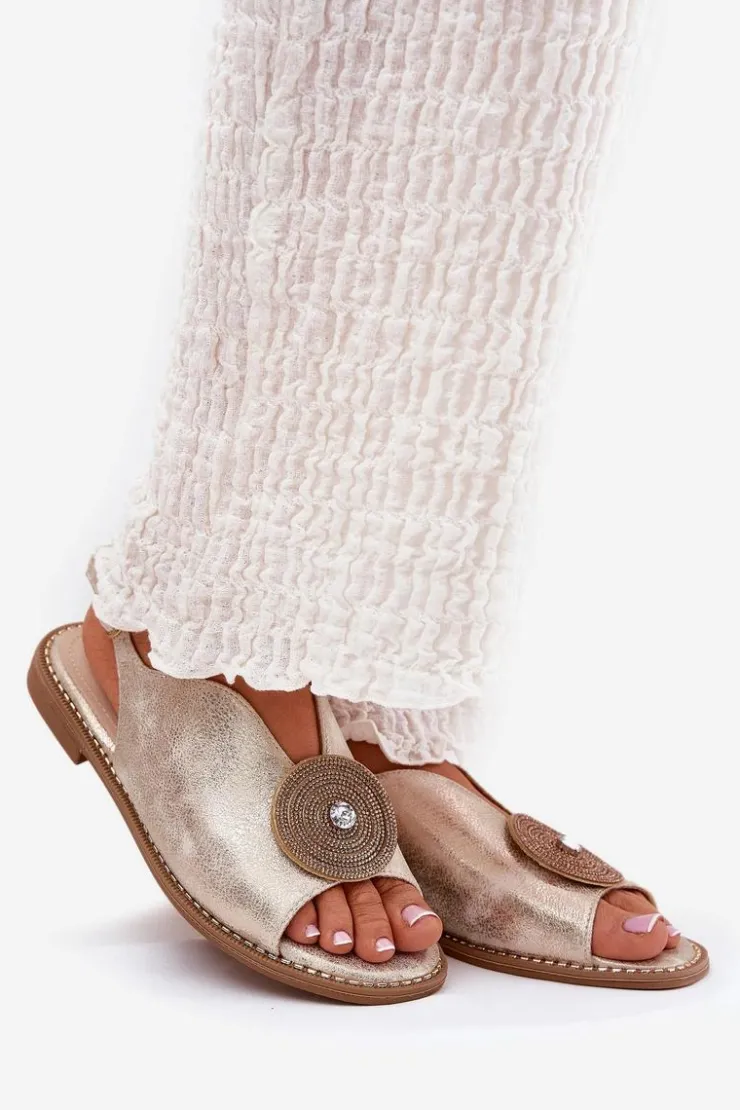 Hot Damskie buty S.Barski Połyskujące Sandały Damskie Ozdobnym Detalem S.Barski KV51-012 Złote Złoty