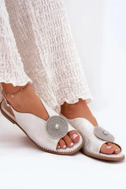 Damskie Damskie buty S.Barski Połyskujące Sandały Damskie Ozdobnym Detalem S.Barski KV51-012 Srebrne