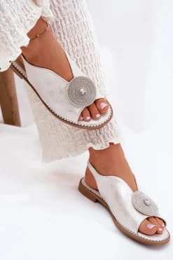 Damskie Damskie buty S.Barski Połyskujące Sandały Damskie Ozdobnym Detalem S.Barski KV51-012 Srebrne