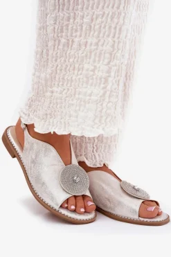 Damskie Damskie buty S.Barski Połyskujące Sandały Damskie Ozdobnym Detalem S.Barski KV51-012 Srebrne