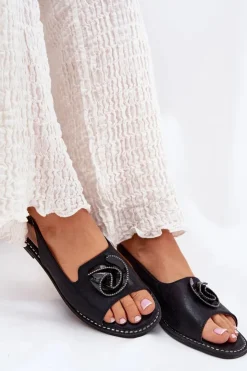 Damskie Damskie buty S.Barski Połyskujące Sandały Damskie Z Ozdobą S.Barski KV51-006 Czarne