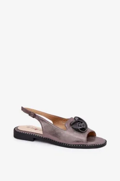 Damskie buty S.Barski Sandały Płaskie*Połyskujące Sandały Damskie Z Ozdobą S.Barski KV51-006 Szare Szary