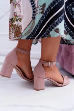 Buty damskie Vinceza Sandały Na Obcasie*Różowe Damskie Sandały Na Słupku Zamsz NewGenua