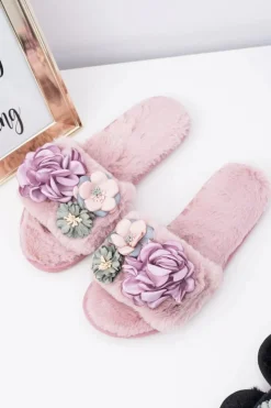 Damskie Boto Różowe Klapki Damskie Z Kwiatkami Lu Boo Bouquet