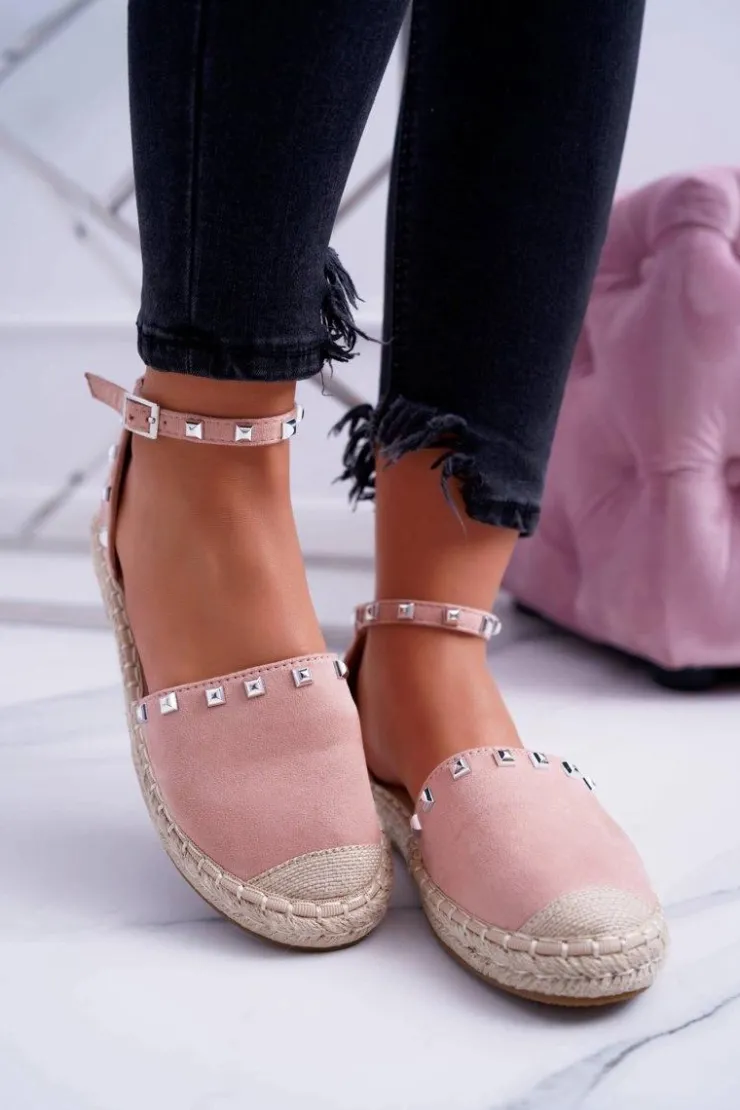 Damskie Boto Różowe Zamszowe Espadryle Balerinki z Ćwiekami Tatiana