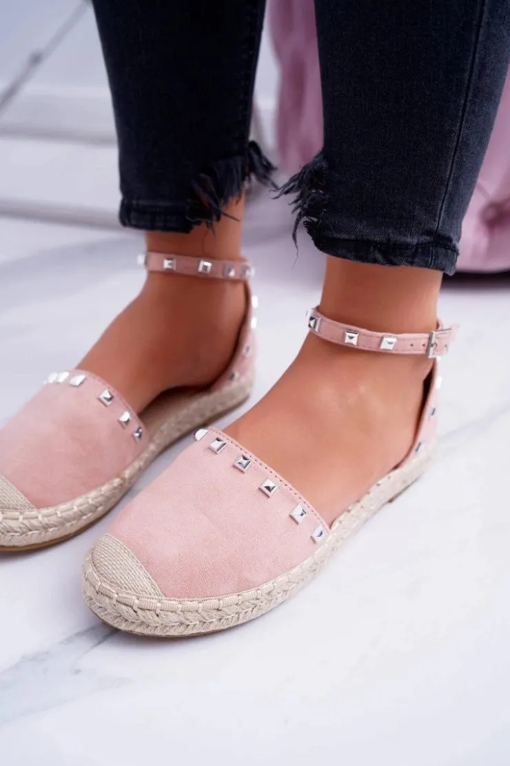 Damskie Boto Różowe Zamszowe Espadryle Balerinki z Ćwiekami Tatiana