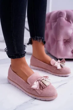 Damskie Boto Różowe Zamszowe Mokasyny Z Frędzlami Ermire