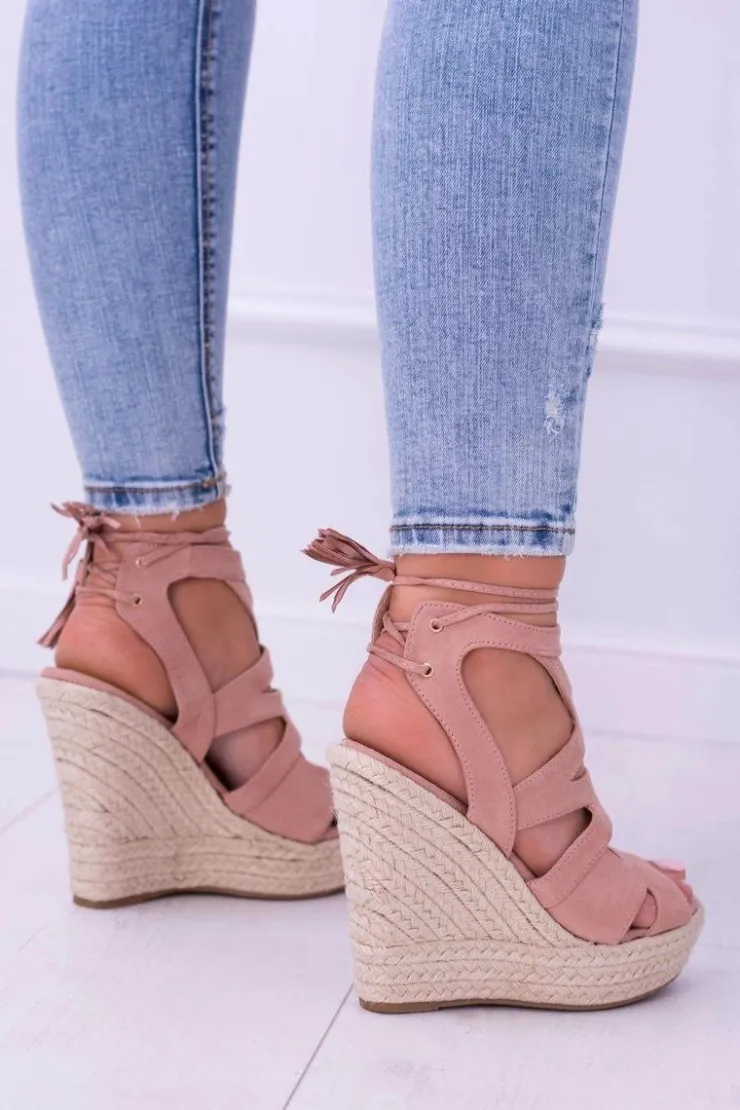 Boto Sandały Na Koturnie*Różowe Zamszowe Sandały Na Koturnie Nowelio