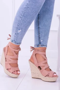 Boto Sandały Na Koturnie*Różowe Zamszowe Sandały Na Koturnie Nowelio