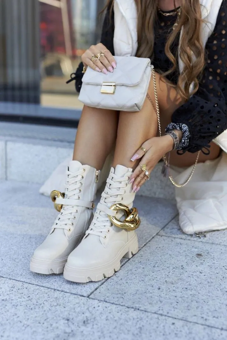 Best Damskie buty S.Barski S. Barski Damskie Botki Trapery Beżowe Jensen