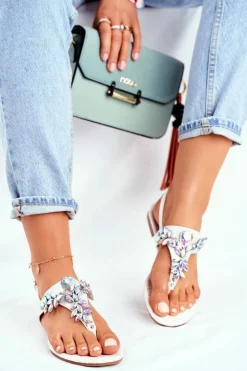 Online Boto Sandałki Damskie Eleganckie Japonki Kryształki Srebrne Under Control