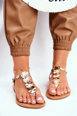 Damskie Boto Sandałki Damskie Eleganckie Złote Blaszki Snake Casandra