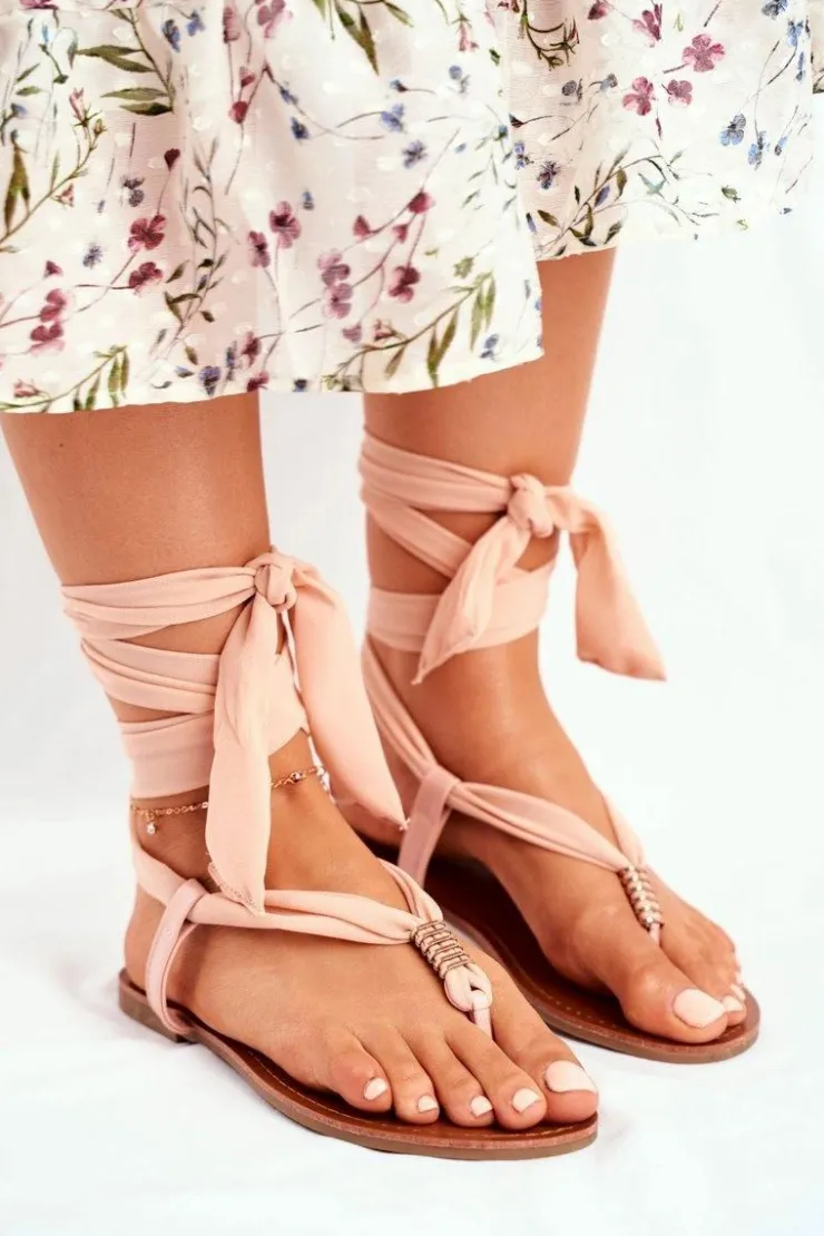 Outlet Boto Sandałki Damskie Japonki Wiązane Beżowe Derryl