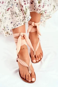 Outlet Boto Sandałki Damskie Japonki Wiązane Beżowe Derryl