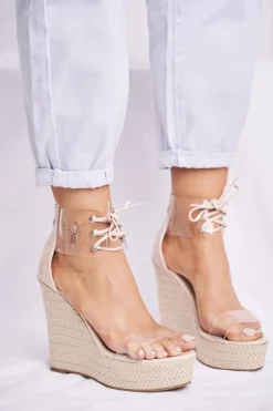 New Boto Sandałki Damskie Na Koturnie Beżowe Beautiful Way