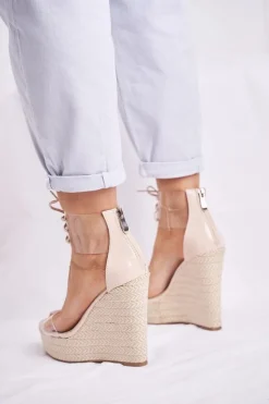 New Boto Sandałki Damskie Na Koturnie Beżowe Beautiful Way