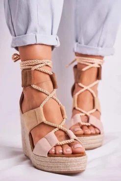 Damskie Boto Sandałki Damskie Na Koturnie espadrylu Beżowe Beautiful One
