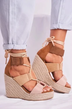 Damskie Boto Sandałki Damskie Na Koturnie espadrylu Beżowe Beautiful One