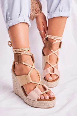 Damskie Boto Sandałki Damskie Na Koturnie espadrylu Beżowe Beautiful One
