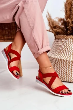 Boto Sandały Na Koturnie*Sandałki Damskie Na Koturnie Czerwone Wsuwane Harper