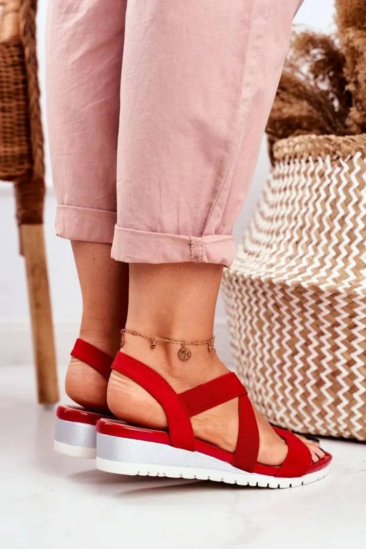 Boto Sandały Na Koturnie*Sandałki Damskie Na Koturnie Czerwone Wsuwane Harper