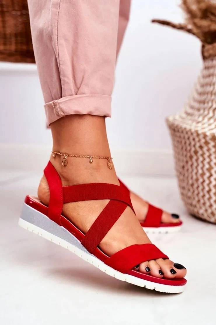 Boto Sandały Na Koturnie*Sandałki Damskie Na Koturnie Czerwone Wsuwane Harper