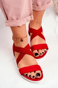 Boto Sandały Na Koturnie*Sandałki Damskie Na Koturnie Czerwone Wsuwane Harper