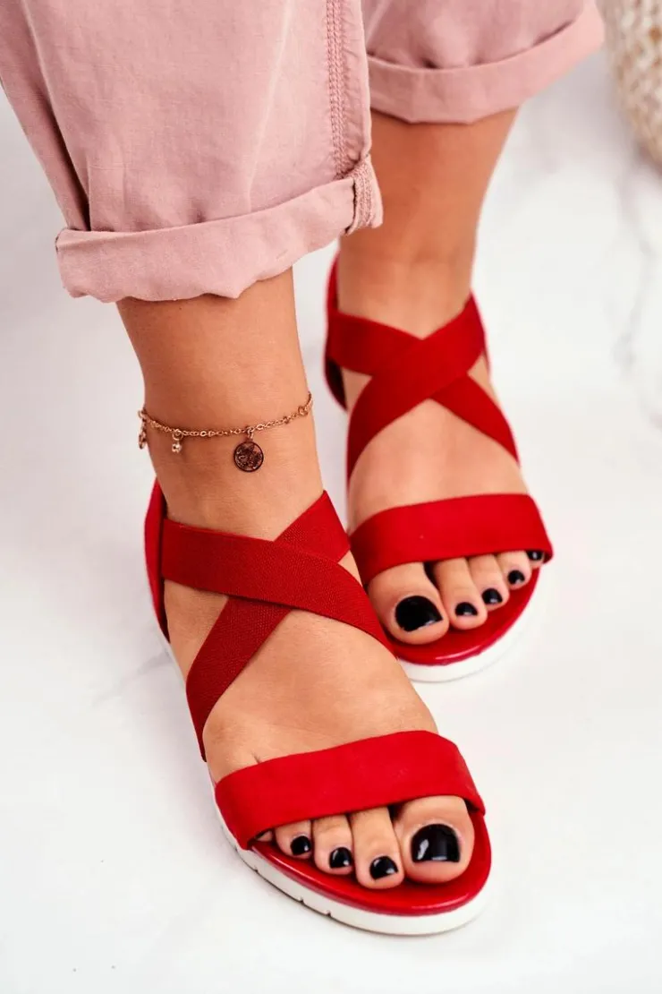 Boto Sandały Na Koturnie*Sandałki Damskie Na Koturnie Czerwone Wsuwane Harper