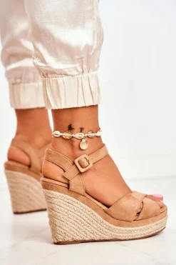 Discount Boto Sandałki Damskie Na Koturnie Beżowe Sevilla