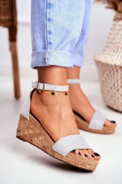 Clearance Boto Sandałki Damskie Na Koturnie Szare MarryMe