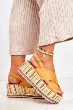 Discount Boto Sandałki Damskie Na Koturnie espadrylu Żółte Sandy