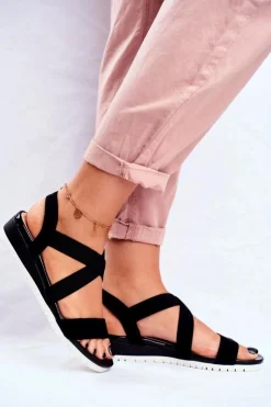 Damskie Boto Sandałki Damskie Na Koturnie Czarne Wsuwane Harper